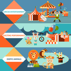 Fototapeta premium Circus icons flat banner set