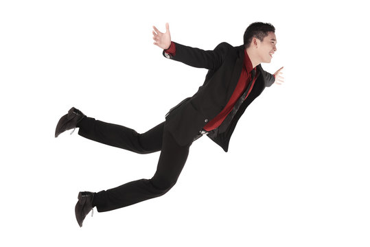 Falling and screaming business man in formal wear