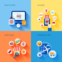 Shopping e-commerce icons set flat