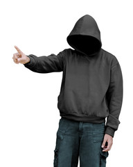 Man in hoodie pointing something