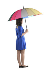 Asian Woman Holding Colorful Umbrella