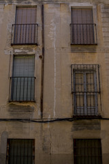 Balconies, streets of the city Toledo, medieval architecture and