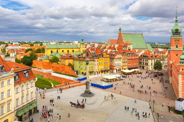 Naklejka na ściany i meble Aerial view of Castle Square in Warsaw, Poland.
