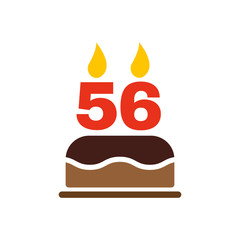 The birthday cake with candles in the form of number 56 icon. Birthday symbol. Flat