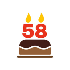 The birthday cake with candles in the form of number 58 icon. Birthday symbol. Flat