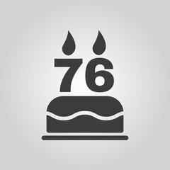The birthday cake with candles in the form of number 76 icon. Birthday symbol. Flat