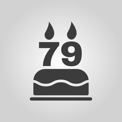 The birthday cake with candles in the form of number 79 icon. Birthday symbol. Flat