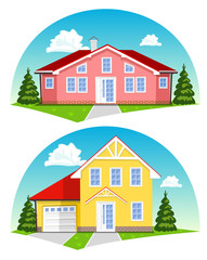 Colorful cartoon houses on white background. Vector