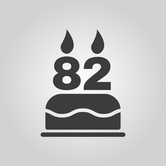 The birthday cake with candles in the form of number 82 icon. Birthday symbol. Flat