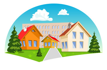 Colorful cartoon houses on white background. Vector