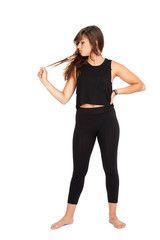 Fototapeta premium Beautiful woman doing different expressions in different sets of clothes: posing