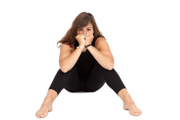 Beautiful woman doing different expressions in different sets of clothes: yoga