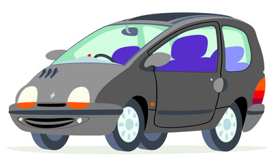 Caricatura Renault Twingo negro vista frontal y lateral