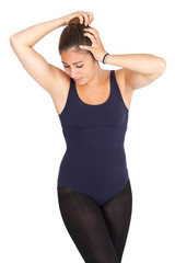 Beautiful woman doing different expressions in different sets of clothes: headache