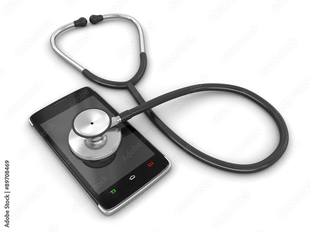 Poster touchscreen smartphone and stethoscope (clipping path included)