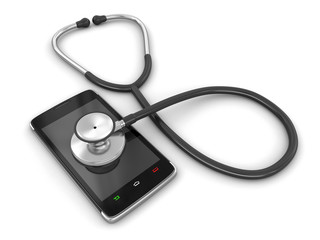 Fototapeta na wymiar Touchscreen smartphone and stethoscope (clipping path included)