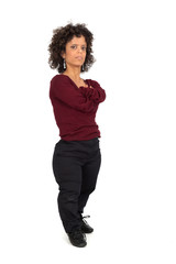 Beautiful woman doing different expressions in different sets of clothes: arms crossed
