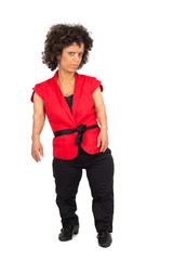 Fototapeta premium Beautiful woman doing different expressions in different sets of clothes: suspicion