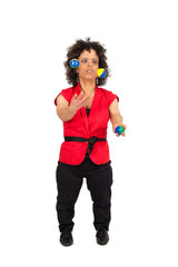 Beautiful woman doing different expressions in different sets of clothes: joggle