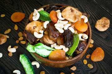 dried fruits in a wooden bowl
