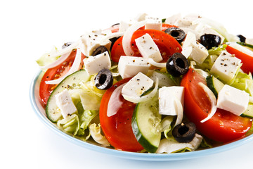 Greek salad on white background
