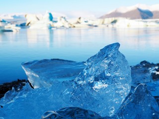 Icelandic ice / Clear water turns to be ice in enormous glacier lagoon