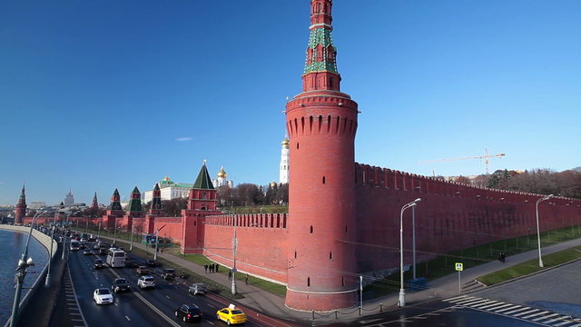 View of the Kremlin and the Kremlin Embankment by the Moscow River.