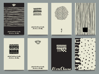 Artist Trading Cards Monochrome - Monochrome artist trading cards, with hand drawn doodle elements, calligraphy and in black and white, can be used as whimsical, offbeat business cards