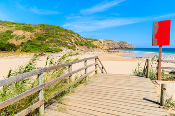 Walkway to Zavial beach, famous surfing place, Portugal