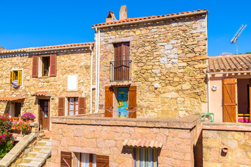 Typical French stone houses in Piana village, Corsica island, France