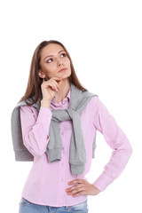 Young woman standing on the white background