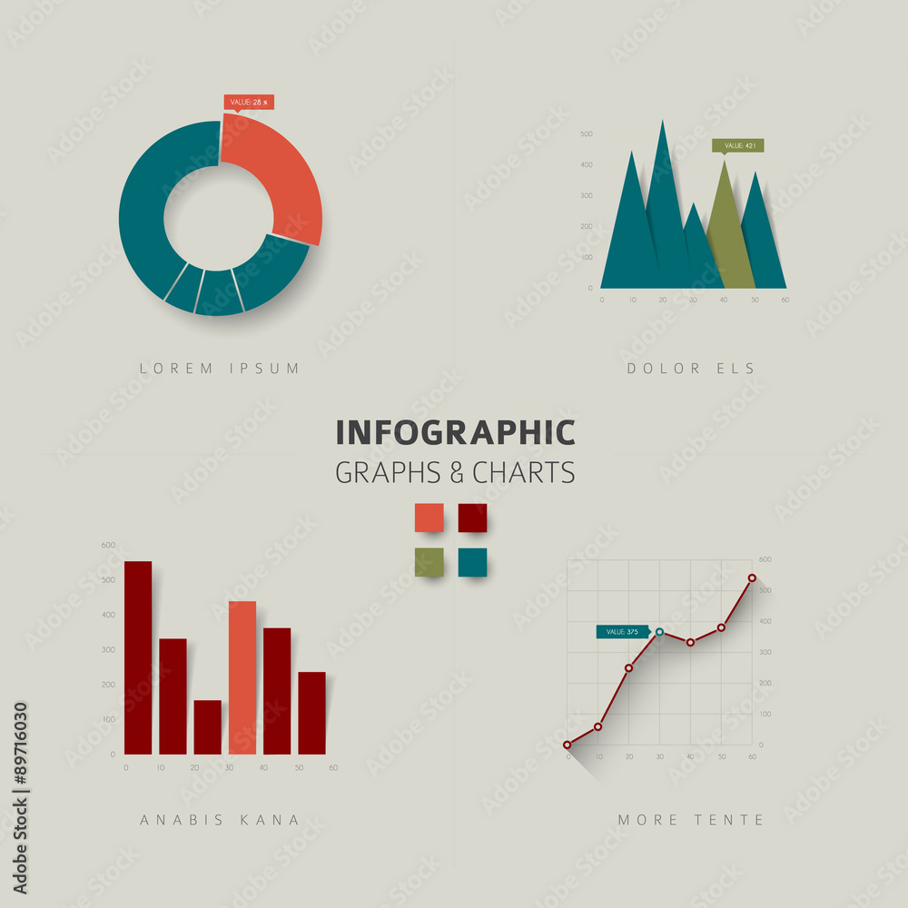 Poster set of vector flat design infographic charts and graphs