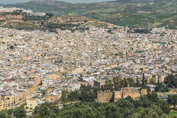 Fototapeta na wymiar The aerial view of Fes city town in Morocco