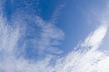 Clear blue sky with white cloud (Wallpaper, background, artwork, abstract design)
