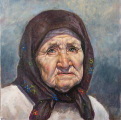 oil painting of old with scarf - 89717806