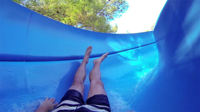 Crazy Race on the water slide in the water park