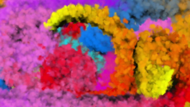 colorful powder or particles fly after being exploded and mixed up and spread smoke