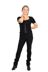 Fototapeta premium Beautiful woman doing different expressions in different sets of clothes: full length