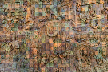 Obraz premium Red pattern Tile Earthenware material from thai temple