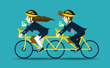 Obraz premium Business people cycling to work. teamwork concept.flat design
