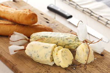 garlic bread compound butter herb baguette thyme rosemary coriander oregano