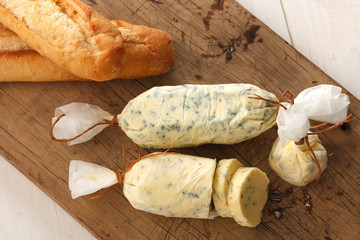 garlic bread compound butter herb baguette thyme rosemary coriander oregano