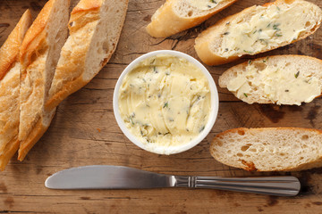 garlic bread compound butter herb baguette thyme rosemary coriander oregano