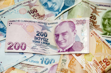 Turkish liras isolated on white background. 