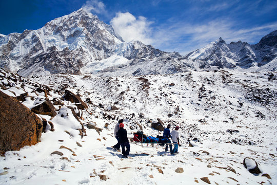 Emergency evacuate in the Himalayan mountains, Nepal