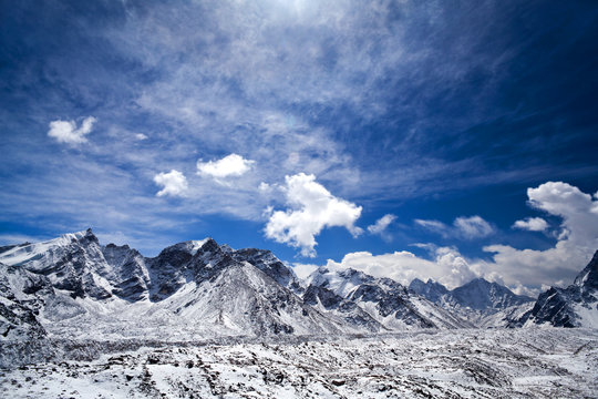 khumbu glacier in Sagarmatha National Park, Nepal Himalaya