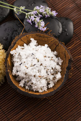 Homemade skin exfoliant (skin scrub) of sea salt, olive oil and