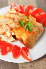 Pancakes with rice and mushrooms