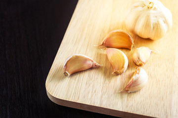 Garlic on the block wood