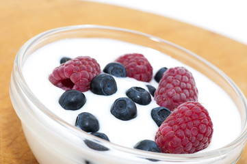 Delicious dessert made of yoghurt and ripe berries